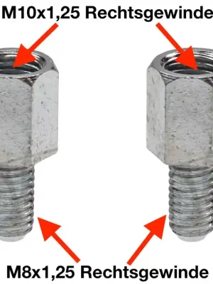 Markenprodukt Spiegeladapter Rechtsgewinde M10 auf M8 x 1,25 für Roller / Moped / Motorrad